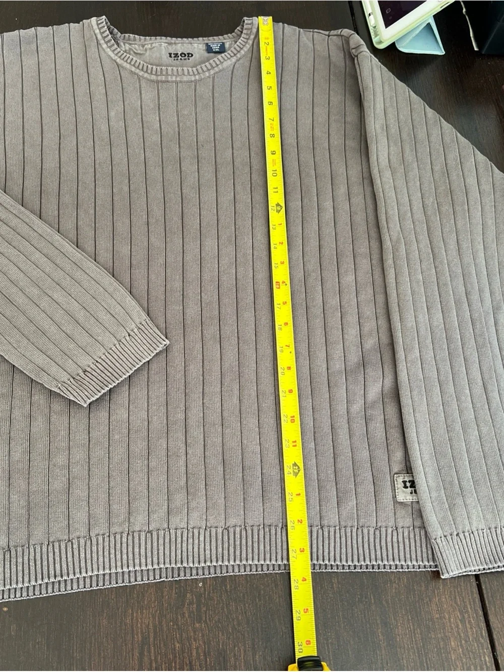 Izod Jeans Taupe/Brown Washed Ribbed Knit Long Sleeve Cotton Sweater Men’s XXL